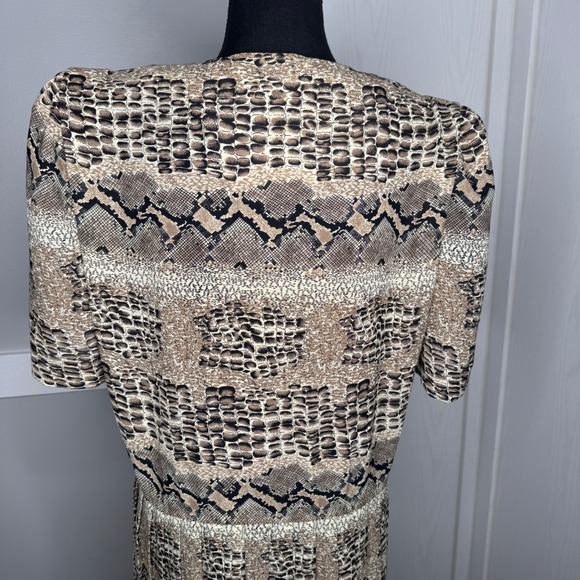 Lady Carol Vintage Snakeskin Print Maxi Dress Brown Tan Pleated Skirt Size 12 - Picture 5 of 9